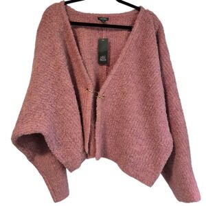 🆕️ NWT - Wild Fable Pink Marl Fuzzy Wool Blend Safety Pin Shrug Plus Size 4